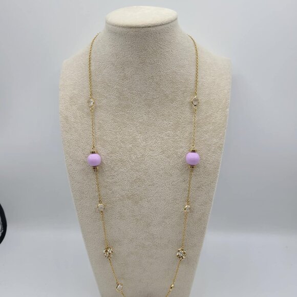 J Crew Lavender Bead with Clear Crystal Stations Long Necklace NWOT! - Picture 4 of 12
